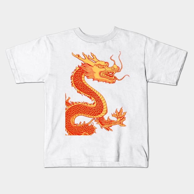 Chinese Golden Dragon on a Lucky Red Background: Chinese New Year, Year of the Dragon on a light (Knocked Out) background Kids T-Shirt by Puff Sumo